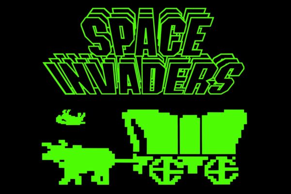 Space Invaders poster (Oregon Trail Wagon)