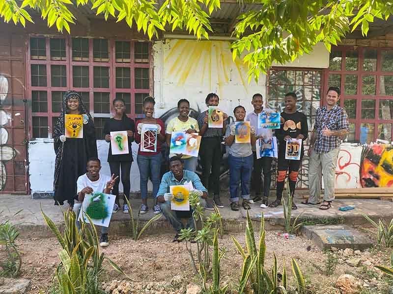 students with their stencils