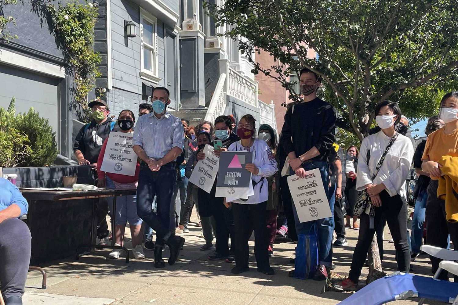 Photo of tenant activists in front of author's house.